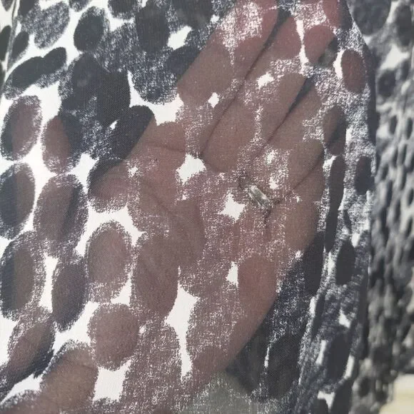 Cabi Womens Sheer Blouse Med. Black White Animal Print Button Front Long Sleeve - Picture 5 of 9